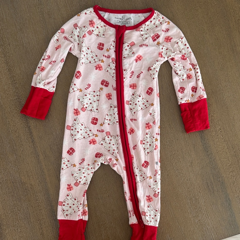 Caden Lane Pink and Red Holiday Footie